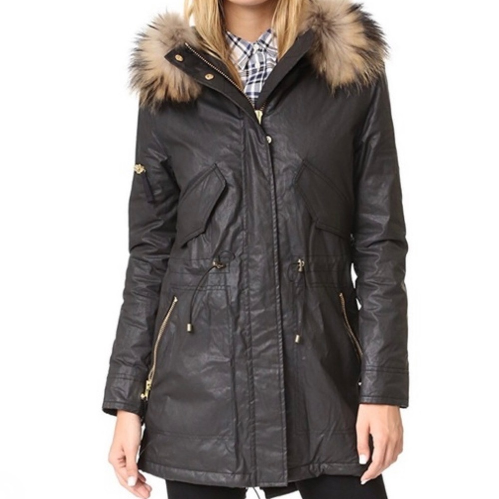 SAM. Devon Parka Hooded Coated Weave Fur Jacket Grey Winter Fall